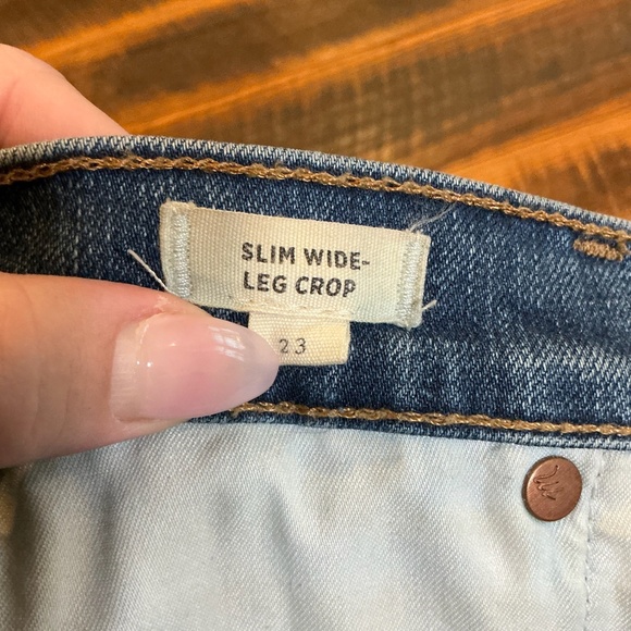 Madewell Slim Wide-Leg Crop Jeans Blue Raw Hem Size 23 - Picture 8 of 13
